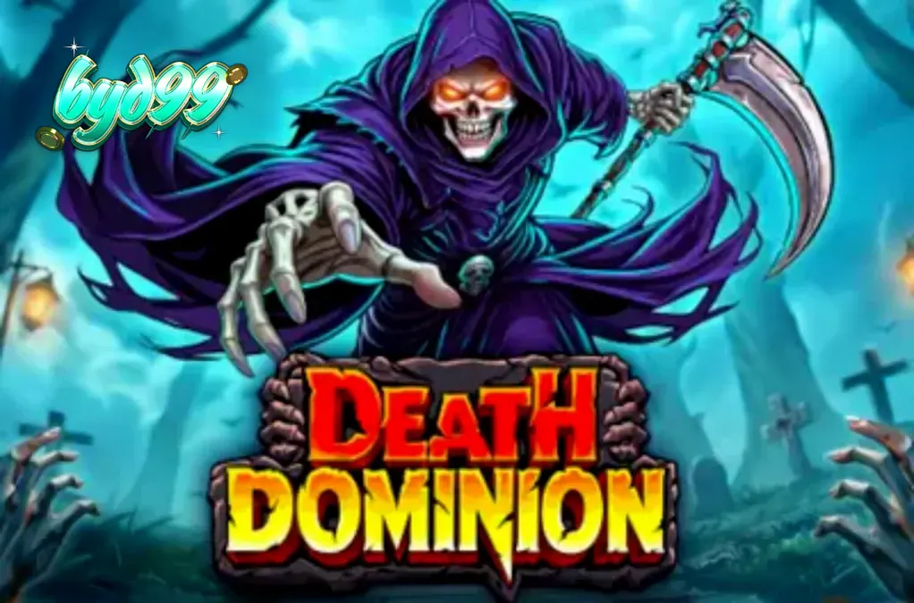 Tampilan visual slot Death Dominion dengan tema gothic dan Grim Reaper
